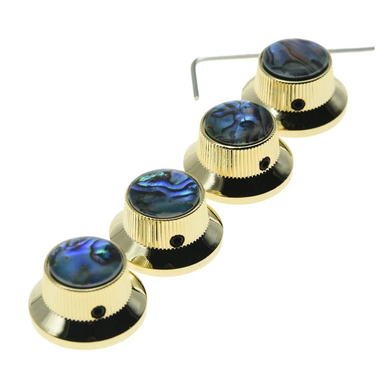 KAISH 4x Abalone Top Gold LP Top Hat Knobs with Set Screw Metal Bell Knobs for Guitar Bass with 6mm Shaft Pots - Image 3